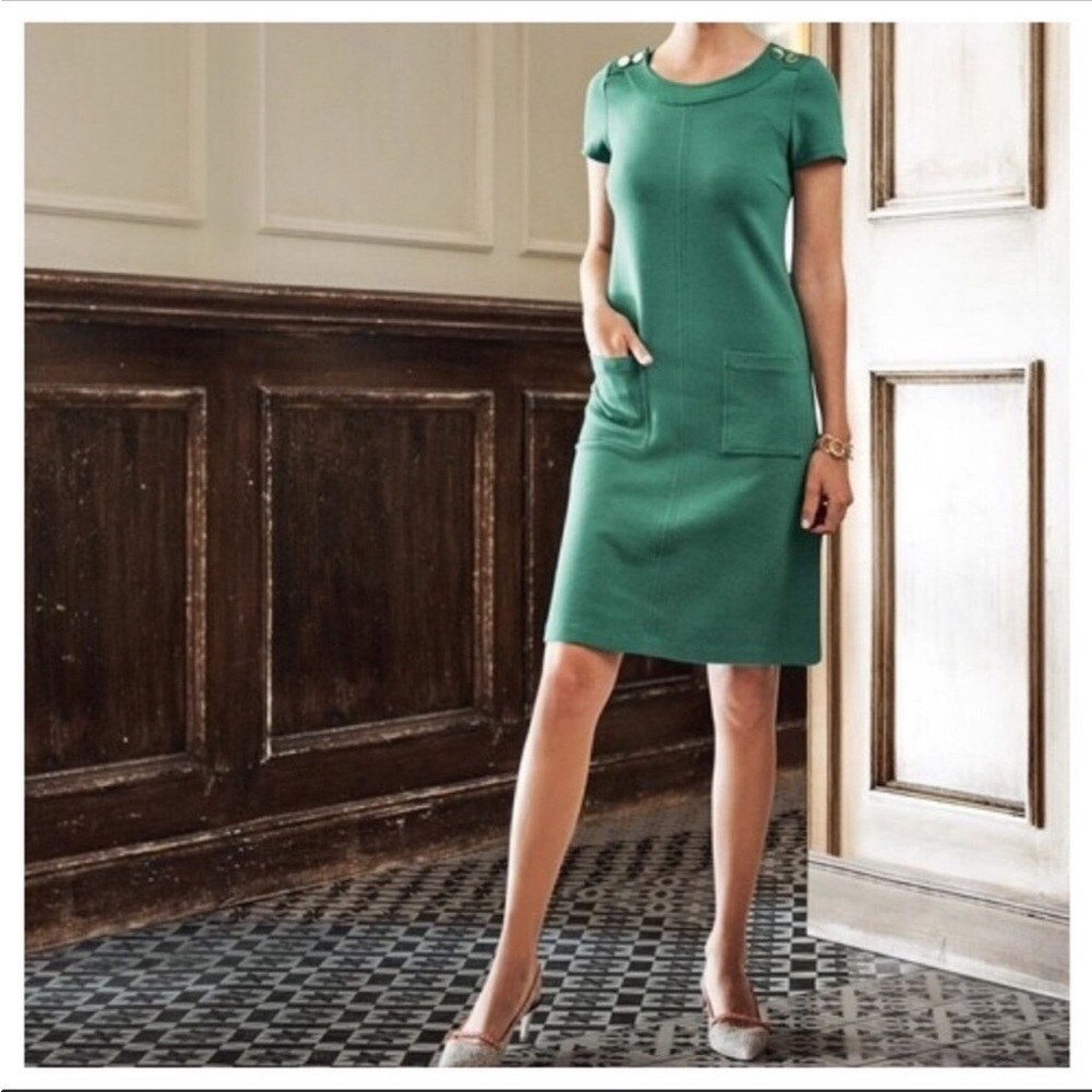 Boden Kelly Green Hermione Ottoman Shift Dress w/ Pockets Retro 10R